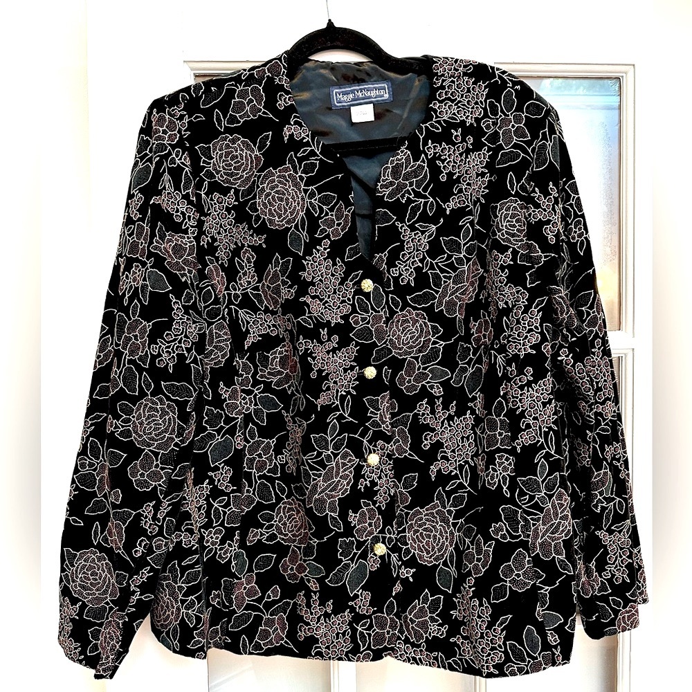 Vintage Maggie McNaughton Velvet Burnout Rose Floral Jacket Blazer Plus Size 22W